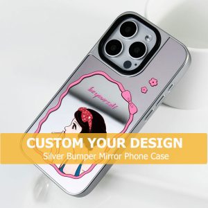 Custom Design Silver Bumper Mirror Phone Case for iPhone 12 13 14 15 16 Pro Max