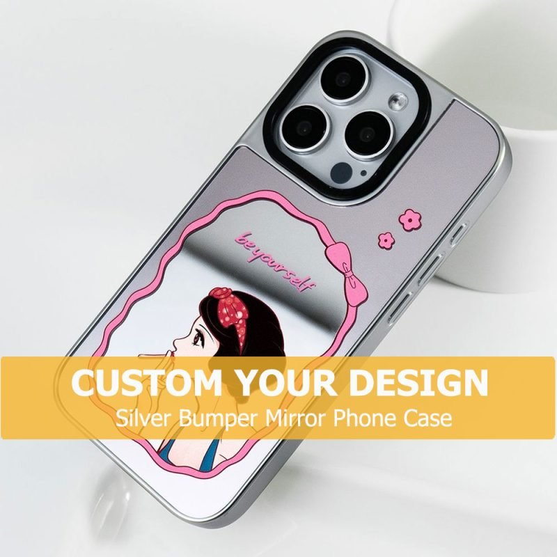 Custom Design Silver Bumper Mirror Phone Case for iPhone 12 13 14 15 16 Pro Max