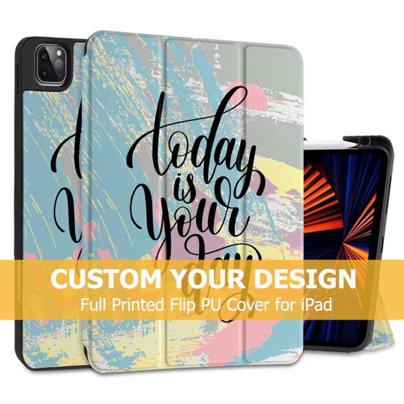 Custom Design Full Printed Flip PU Tablet Cover for iPad Air/Pro/Mini