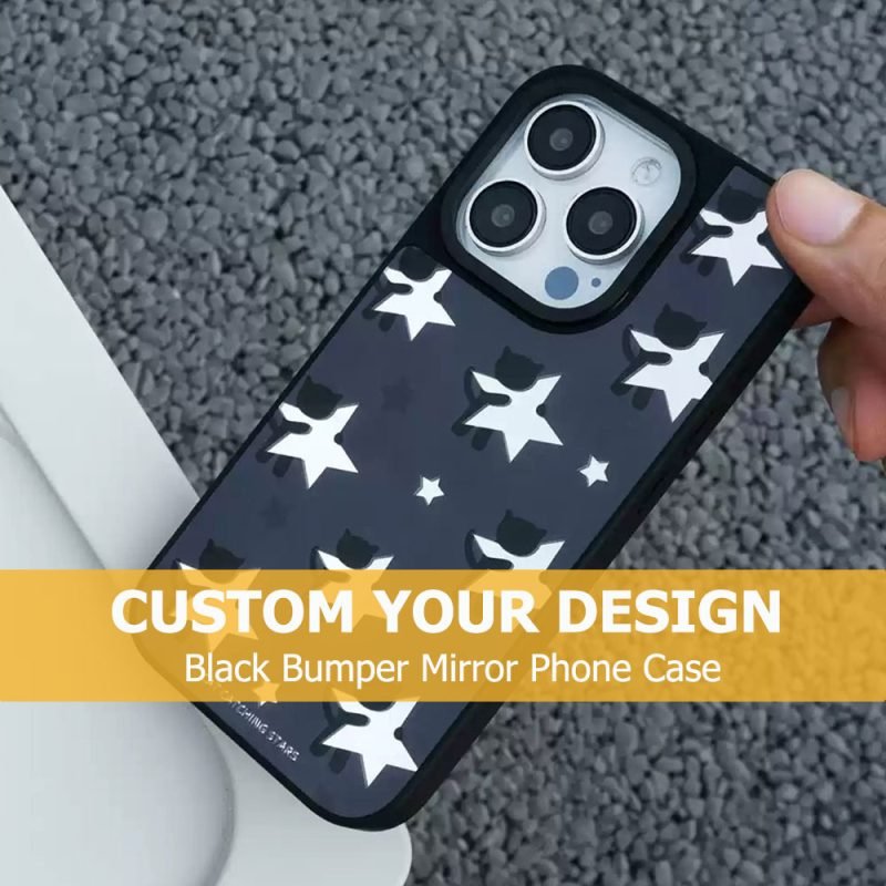Custom Design Black Bumper Mirror Phone Case for iPhone 12 13 14 15 16 Pro Max