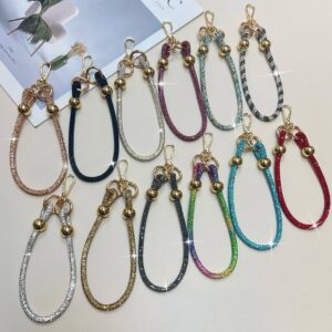 Full of Diamonds Gold Beads Mobile Phone lanyard Wrist Hanging Chain