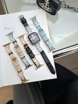 Diamond Star River Wristband Crocodile Pattern Leather Strap for Huawei, for Xiaomi for iWatch 1/2/3/4/5/6/7/8/9/10 Ultra 1/2 Wathch Band
