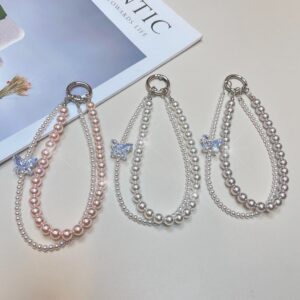 Pearl Butterfly Diamond Mobile Phone Lanyard Wrist Pendant Hanging Chain