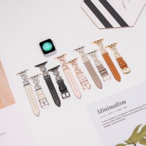 Rhinestone Clover Splicing Leather Strap for Huawei, for Xiaomi for iWatch 1/2/3/4/5/6/7/8/9/10 Ultra 1/2 Wathch Band