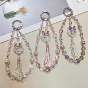Crystal Four-leaf Clover Tassel Mobile Phone Lanyard High-end Rhinestone Wrist Pendant Hanging Chain