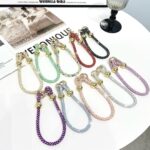 Candy Color Bracelet Rhinestone Diamonds Mobile Phone Lanyard Hanging Chain Strap Keychain Accessories