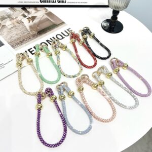 Candy Color Bracelet Rhinestone Diamonds Mobile Phone Lanyard Hanging Chain Strap Keychain Accessories