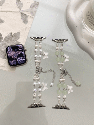 Pearl Broken Silver Butterfly Bracelet Strap for Apple Watch Strap iWatch 1/2/3/4/5/6/7/8/9/10 Ultra 1/2 Wathch Band