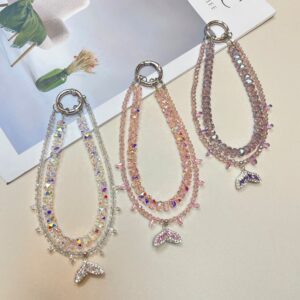 Crystal Mermaid Tail  Mobile Phone Lanyard High-end Rhinestone Wrist Pendant Hanging Chain