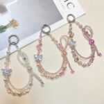 Jewelry Butterfly Crystal Bowknot Mobile Phone Lanyard High-end Rhinestone Wrist Pendant Double Hanging Chain