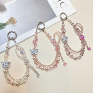 Jewelry Butterfly Crystal Bowknot Mobile Phone Lanyard High-end Rhinestone Wrist Pendant Double Hanging Chain