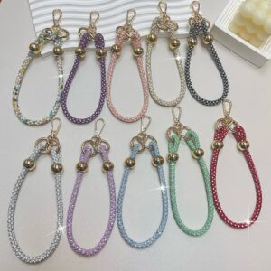 Colorful Ball Bracelet Mobile Phone lanyard Wrist Full Diamond Hanging Chain