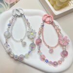 Colorful Ball Bracelet Mobile Phone lanyard Wrist Full Diamond Hanging Chain