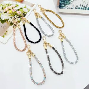 0.7 Crystal Diamond Double Buckle Bracelet Rhinestone Mobile Phone Lanyard Hanging Chain Strap Keychain Accessories
