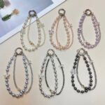Rhinestone Pearl Bow Mobile Phone Lanyard High-end Rhinestone Wrist Pendant Hanging Chain