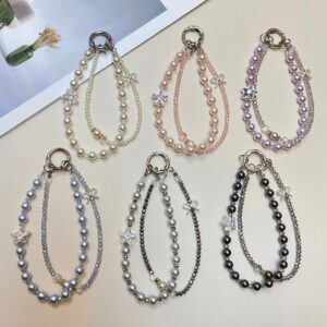 Rhinestone Pearl Bow Mobile Phone Lanyard High-end Rhinestone Wrist Pendant Hanging Chain