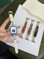 Exquisite Mother of Pearl Metal Bracelet Splicing Leather Strap for Huawei, for Xiaomi for iWatch 1/2/3/4/5/6/7/8/9/10 Ultra 1/2 Wathch Band