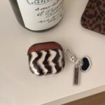 Retro Black Wave Pattern IMD Transparent Brown Cover for AirPods 1/2 3 4 Pro 1/2 Earphone Case with Chain Accessory