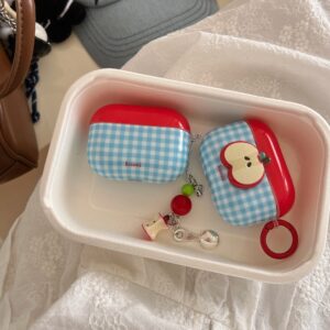 Red Apple Design Blue Checked IMD Cover for AirPods 1/2 3 4 Pro 1/2 Earphone Case