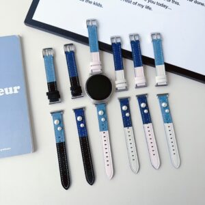 Denim Fabric Splicing Leather Strap Wrist Band for Huawei,for iWatch 1/2/3/4/5/6/7/8/9/10 Ultra 1/2 Wathch Band