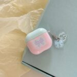 Ins Green Pink Bowknot Design IMD Cover for AirPods 1/2 3 4 Pro 1/2 Earphone Case with Chain Accessory