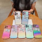 Dazzling Diamonded Bowknot wave Design Cover Mobile Phone Case for iPhone Air 17 16 15 14 13 12 11 Pro Max Plus