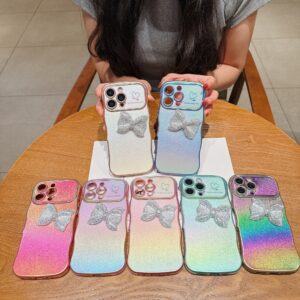 Dazzling Diamonded Bowknot wave Design Cover Mobile Phone Case for iPhone Air 17 16 15 14 13 12 11 Pro Max Plus