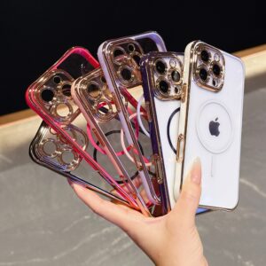Luxury Chrome Mag-Safe Clear Cover Mobile Phone Case for iPhone Air 17 16 15 14 13 Pro Max Plus