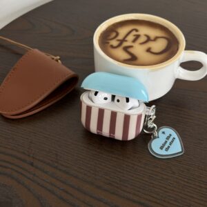Ins Brown Strip IMD Blue Cover for AirPods 1/2 3 4 Pro 1/2 Earphone Case with Chain Accessory