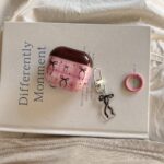 Ins Pink Brown Bowknot Design IMD Cover for AirPods 1/2 3 4 Pro 1/2 Earphone Case with Chain Accessory