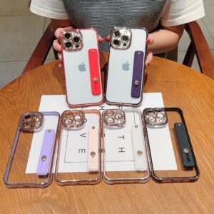 Luxury Chrome Strip Stand Cover Mobile Phone Case for iPhone Air 17 16 15 14 13 Pro Max Plus