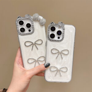 Bling Diamond Bowknot Phone Case with Chain Accessory for iPhone Air 17 16 15 14 13 12 Pro Max Plus